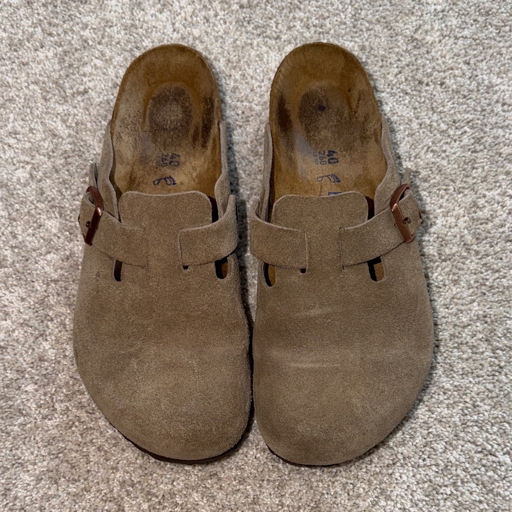 Birkenstock Boston Clogs sandals shoes taupe suede size 40